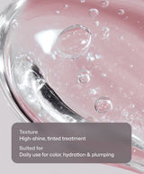 High-shine tinted treatment texture close-up