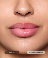 Before and immediately after comparison showing smoother glossier lips